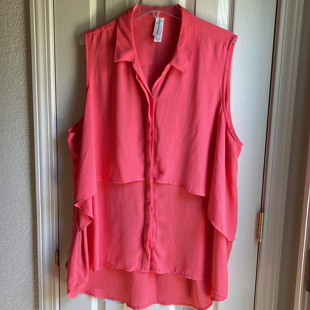 NWOT PURE ENERGY CORAL BUTTON FRONT COLLARED SLEEVELESS BLOUSE SZ 3X